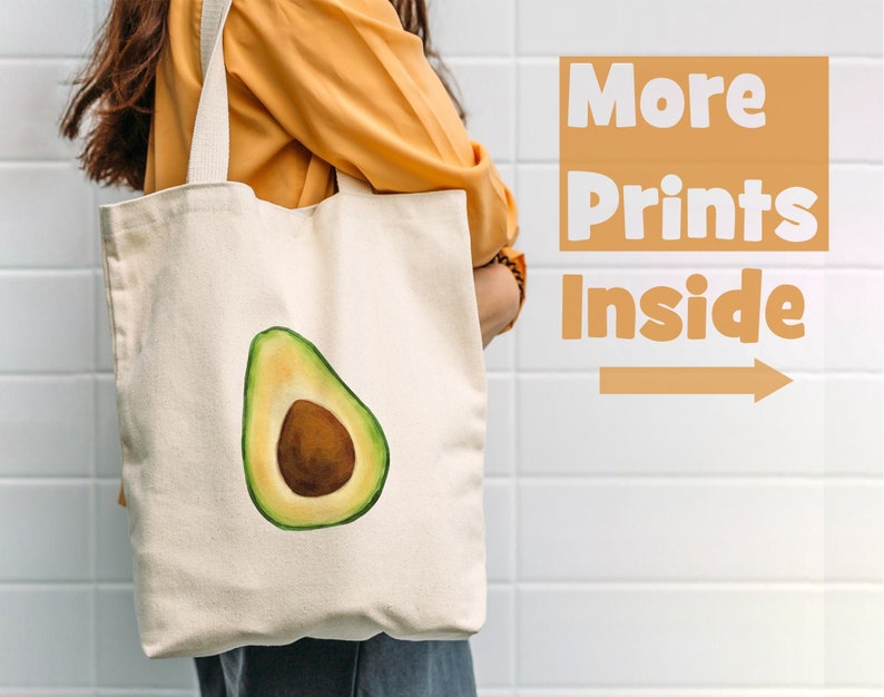 Reusable Bags Print Cotton Tote Bag Eco-friendly Beach Bag Printed Canvas Tote Bag Gift For Mom Gift For Her Avocado