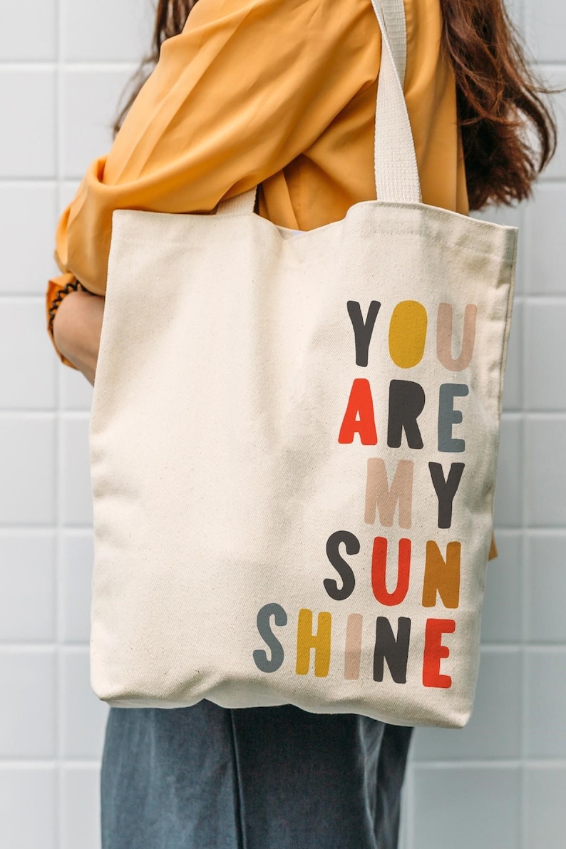 Reusable Bags Print Cotton Tote Bag Eco-friendly Beach Bag Printed Canvas Tote Bag Gift For Mom Gift For Her U R My Sunshine