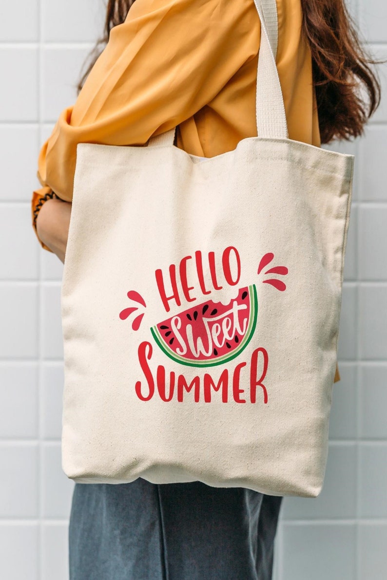 Reusable Bags Print Cotton Tote Bag Eco-friendly Beach Bag Printed Canvas Tote Bag Gift For Mom Gift For Her Hello Sweet Summer