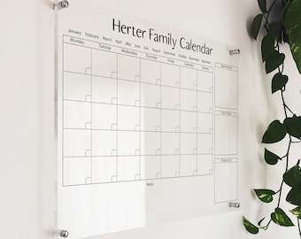 Calendario familiar personalizado de acrílico: planificador de pared borrable