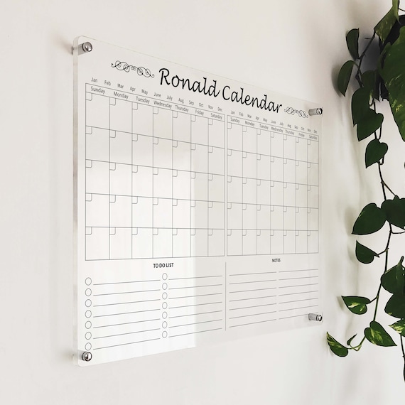 Two month acrylic calendar dry erase clear acrylic wall calendar acrylic  family planner personalized noteboard family command center - etsy