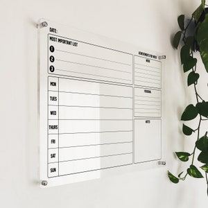 Dagelijkse en wekelijkse acrylkalender - Dry Erase Calendar for Wall - Office Calendar - 2023 Planner - Gepersonaliseerde acrylkalender