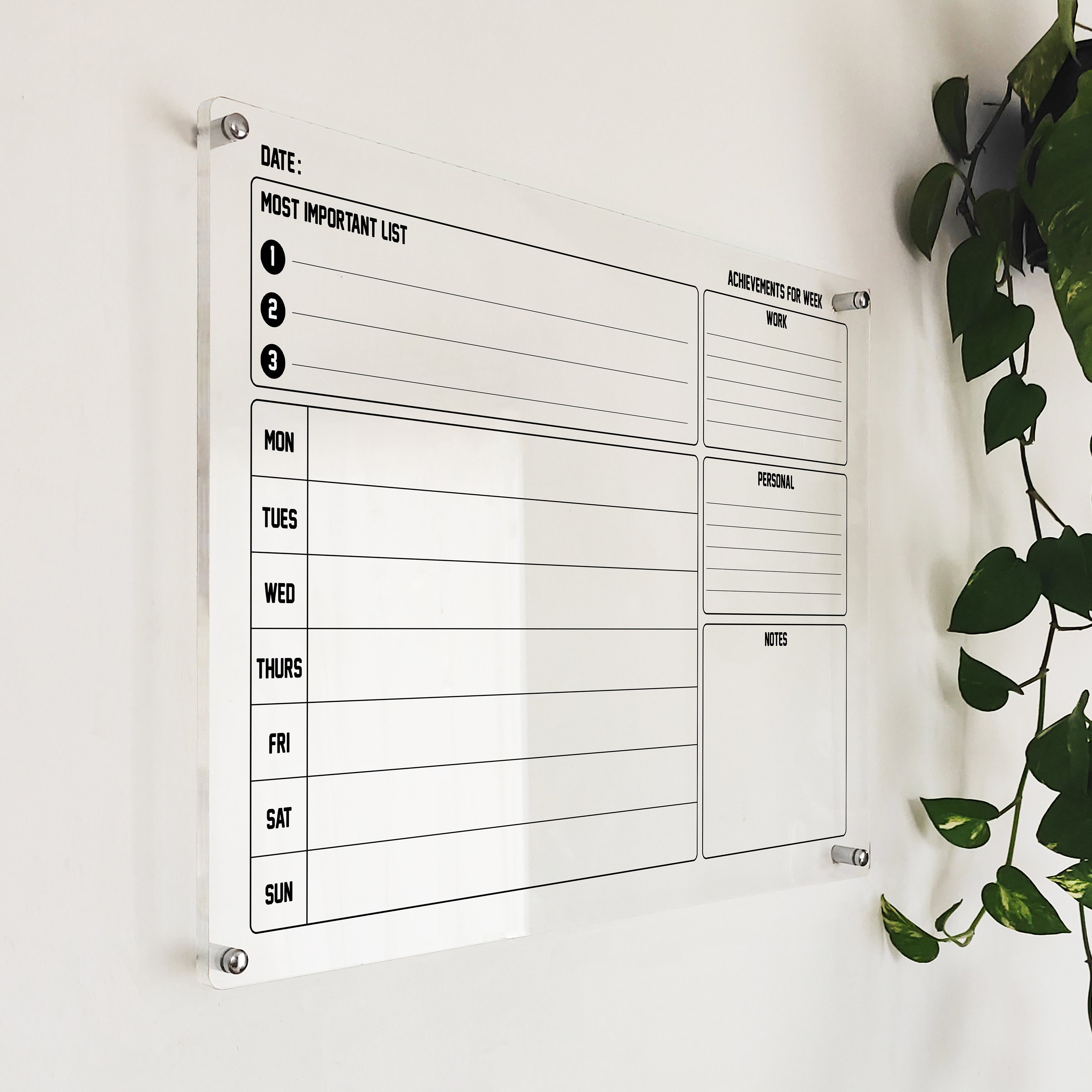 Personalized Acrylic Wall Calendar: Daily & Weekly Planner, Dry Erase