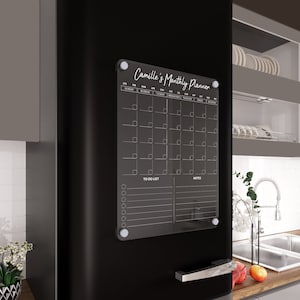 Trocken abwischbarer Kalender - Magnetischer Kühlschrankkalender - Magnetischer Monatlicher Acrylkalender - Acryl Magnetische Küchentafel - Küchen Wanddekor