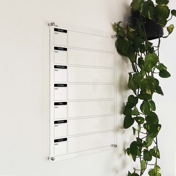 Calendario de pared acrílico personalizado: planificador semanal, pizarra blanca