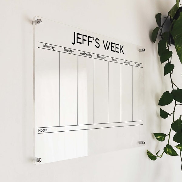 Personalized Acrylic Weekly Planner - Dry Erase Weekly Calendar - Personal Weekly Planner - Daily and Weekly Wall Calendar 2023 with Marker