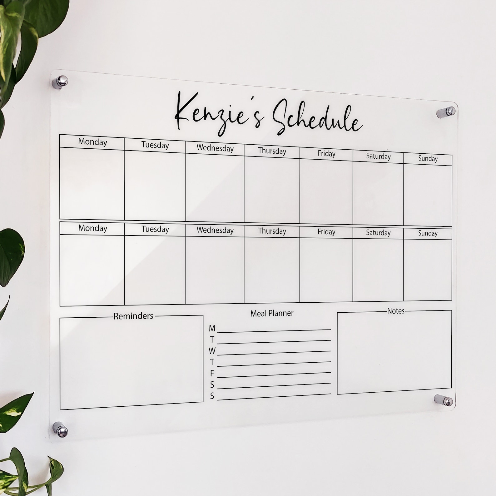 Acrylic Weekly Wall Calendar Personalized Planner Acrylic Etsy