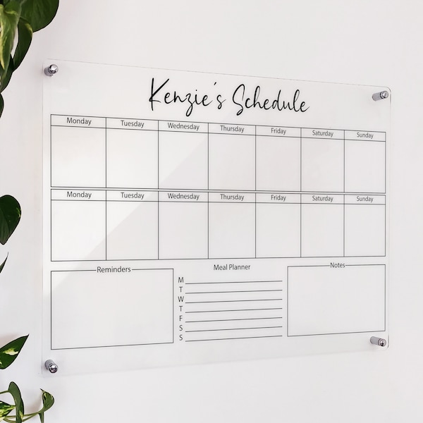 Acrylic Weekly Wall Calendar - Personalized Planner - Acrylic Dry Erase Planner - AHDH Weekly Glass Calendar - Personalized Note Board