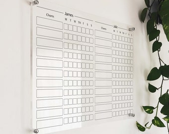 Personalized Acrylic Chore Chart for Two: Dry Erase Family Planner
