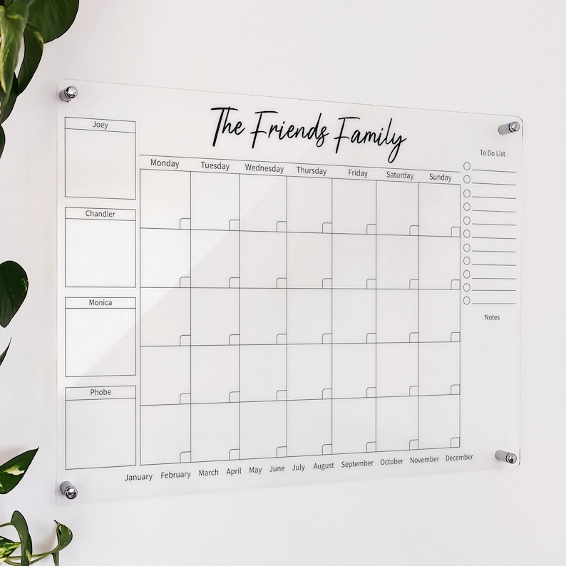 Personalized Family Calendar Monthly Calendar Acrylic Board Etsy