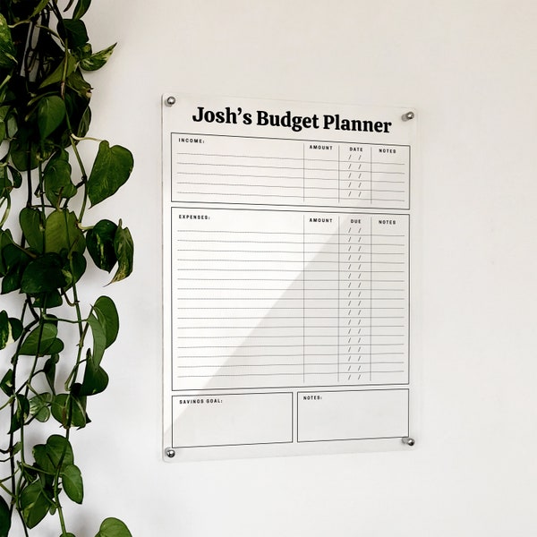 Personalized Budget Planner - Acrylic Financial Planner - Custom Financial Planner - Finance Planner - Financial Goals - Dry Erase Board