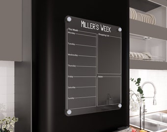 Calendario magnetico per frigorifero - Calendario cancellabile a secco - Calendario settimanale magnetico in acrilico - Lavagna magnetica per menu da cucina in acrilico - Lavagna per appunti da cucina