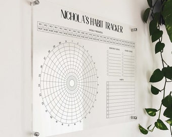 Acryl Habit Tracker - Personalisierter Habit Tracker für die Wand - monatliche Wandtafel - wöchentlicher Gewohnheitsplaner - trocken abwischbare Tafel Acrylkalender