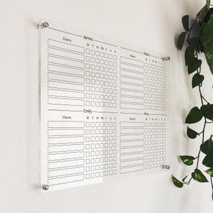 Personalized Acrylic Chore Chart for Four - Acrylic Chore Chart - Acrylic Dry Erase Personalized Chore Chart for Four - Chore Chart for 4