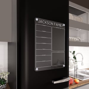 Calendrier familial magnétique pour réfrigérateur - Calendrier hebdomadaire magnétique en acrylique - Tableau de menu magnétique en acrylique - Tableau pour la cuisine Liste de courses