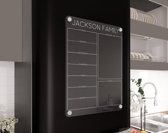 Calendario magnetico per famiglie da frigorifero, calendario settimanale magnetico in acrilico, lavagna magnetica per menu in acrilico, lista della spesa per appunti da cucina