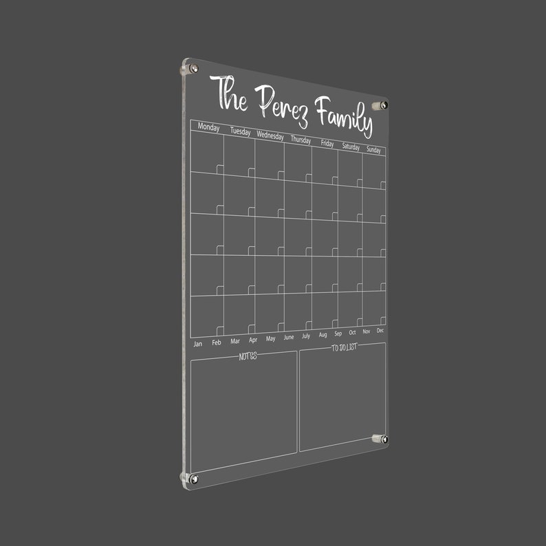 Acrylic Monthly Calendar Monthly Planner Erasable Wall Etsy