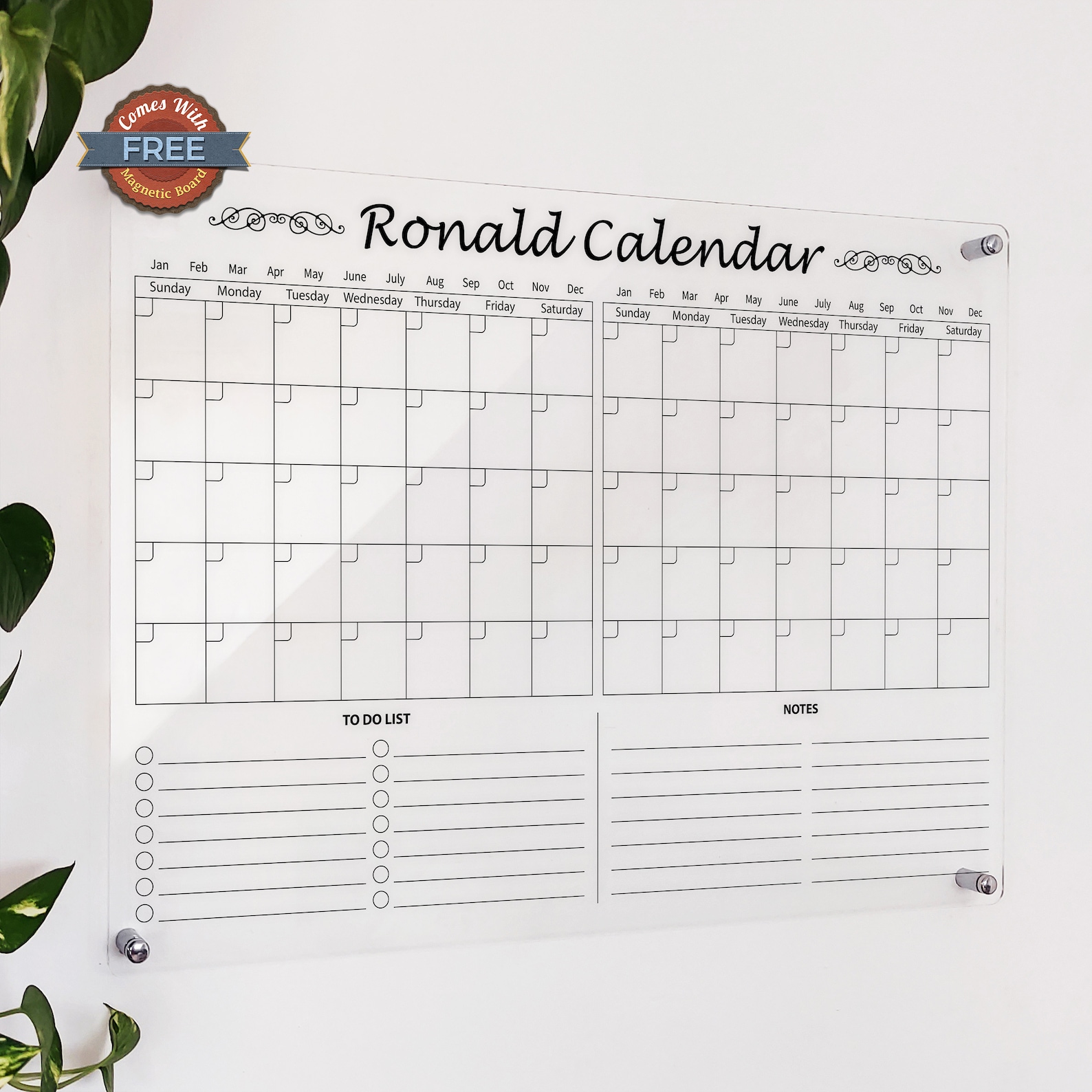 Two Month Acrylic Calendar Dry Erase Clear Acrylic Wall Etsy