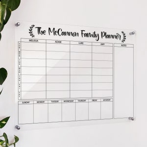 Family Chore Chart - Acrylic Family Calendar - Large Weekly Family - Wall Planner - Personalized Family Planner - Acrylic Dry Erase Calendar