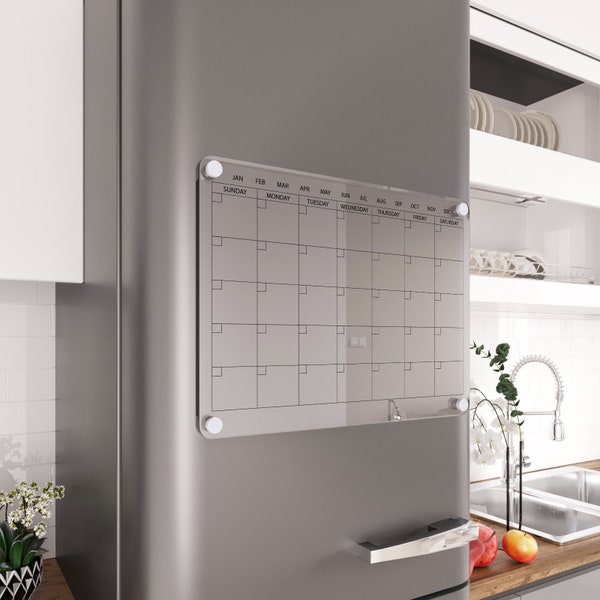 Magnetic Monthly Acrylic Fridge Calendar - Magnetic Fridge Calendar - Dry Erase Calendar - Acrylic Magnetic Kitchen Board