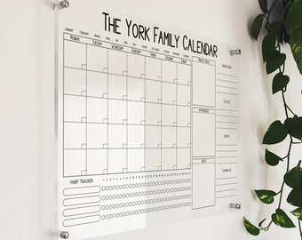 Acrylic Calendar - Family Calendar - Personalized Acrylic Habbit Tracker - Dry Erase Monthly Calendar - Acrylic ADHD Planner