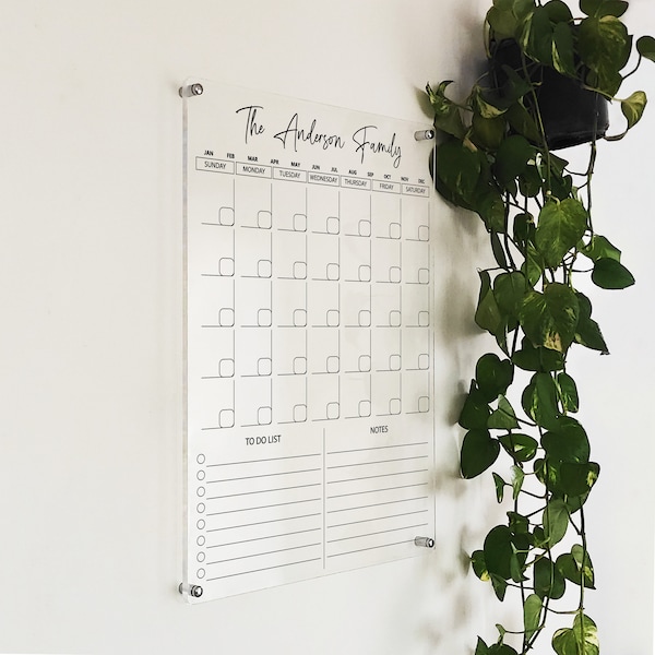 Acrylic Calendar, Family Planner, Customizable Weekly & Monthly Wall Calendar, Dry Erase Board, Personalised Family Name Sign, Office Decor