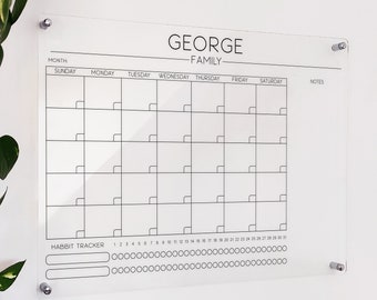 Acrylic Calendar with Habit Tracker - Personalized Monthly Family Calendar - Acrylic Habit Tracker - Dry Erase Calendar Acrylic Wall Planner