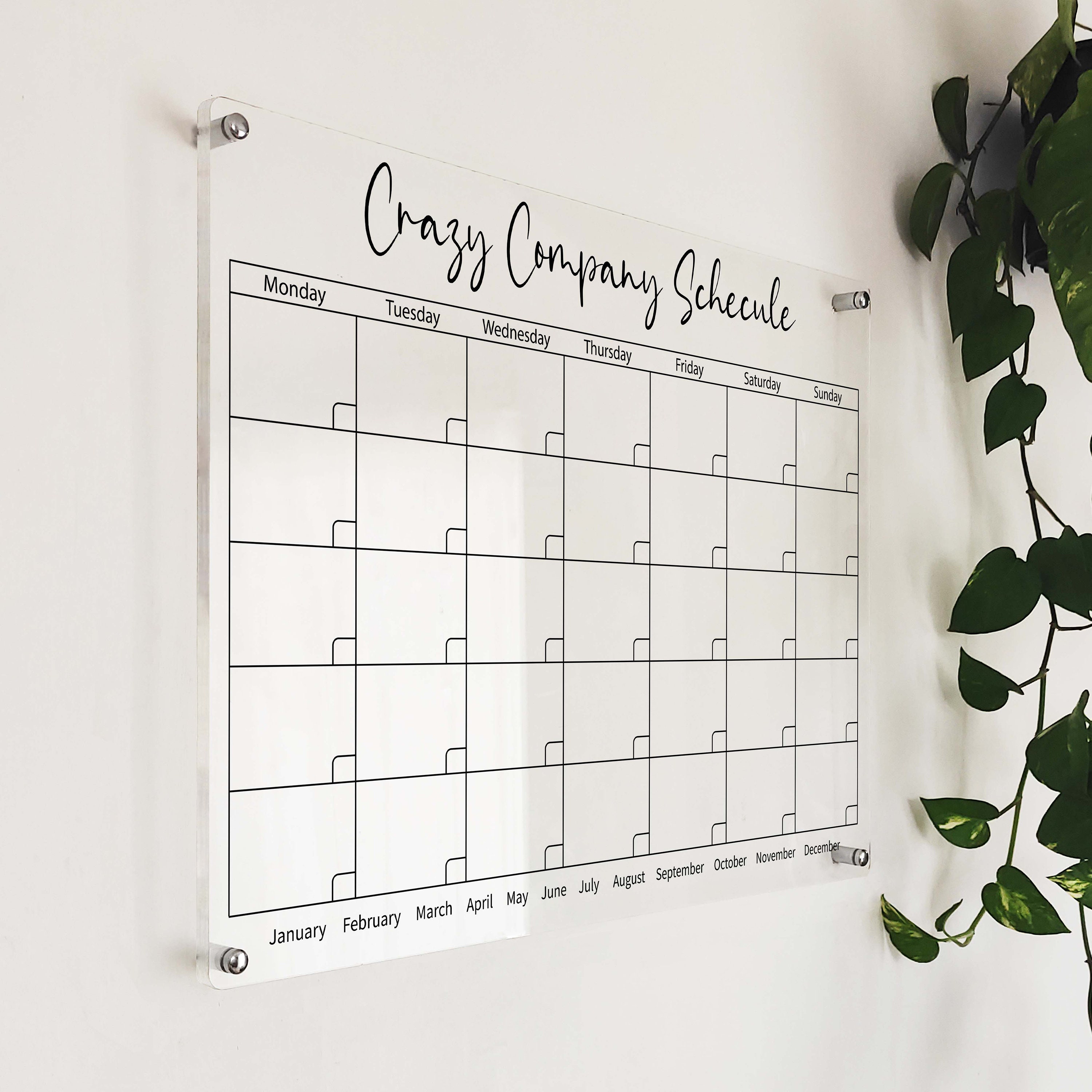 Chalkboard Calendar, 24x18 or 36x24 Horizontal Framed Dry Erase Calendar,  Free Customization, Reusable 18x24 Customized Dry Erase Wall Calendar