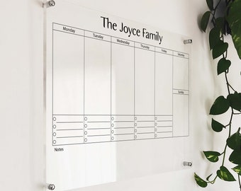 Personalized Weekly Acrylic Calendar - Dry Erase Calendar for Wall - Family Wall Calendar - 2025 Calendar - Personalized Acrylic Calendar