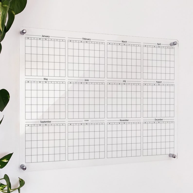 Large Acrylic Yearly Calendar 2022 Acrylic Reusable Wall Etsy