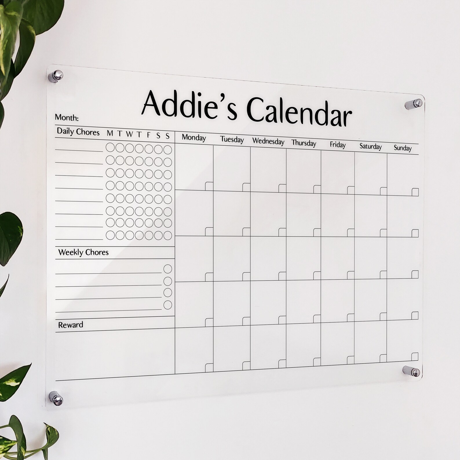 Acrylic Family Calendar With Chore Chart Acrylic Wall Etsy