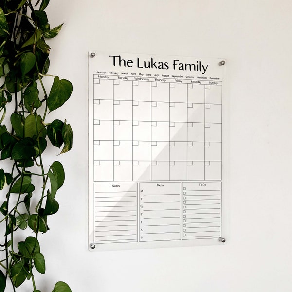 Personalisierter Kalender für die Wand - Acryl-Monatlicher Familienkalender für die Wand - 2024 Wandkalender Zwei Monate - Trocken abwischbare Tafel mit Marker