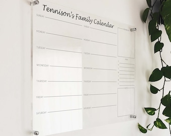 Weekly Acrylic Calendar for Wall - Acrylic Dry Erase Note Board for Wall - Acrylic Wall Family Calendar - Acrylic Reusable Wall Calendar