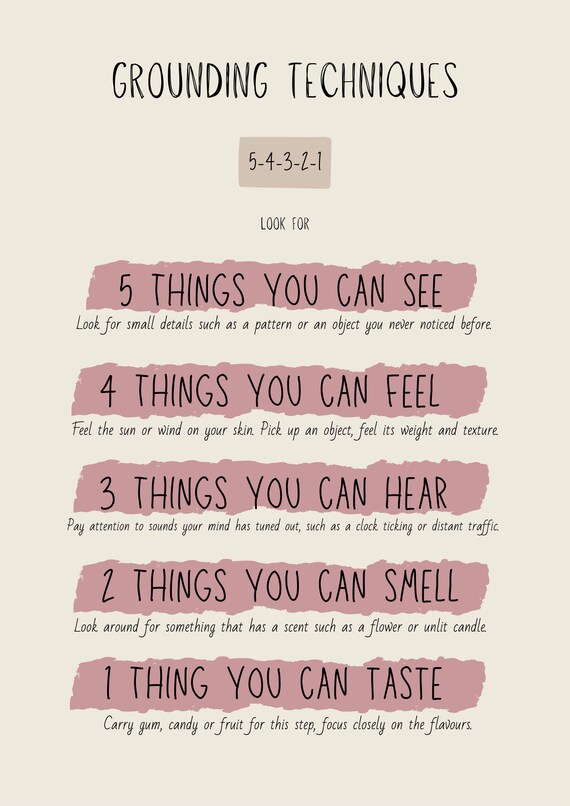 Grounding Techniques 5 4 3 2 1 Print Anxiety Poster Etsy