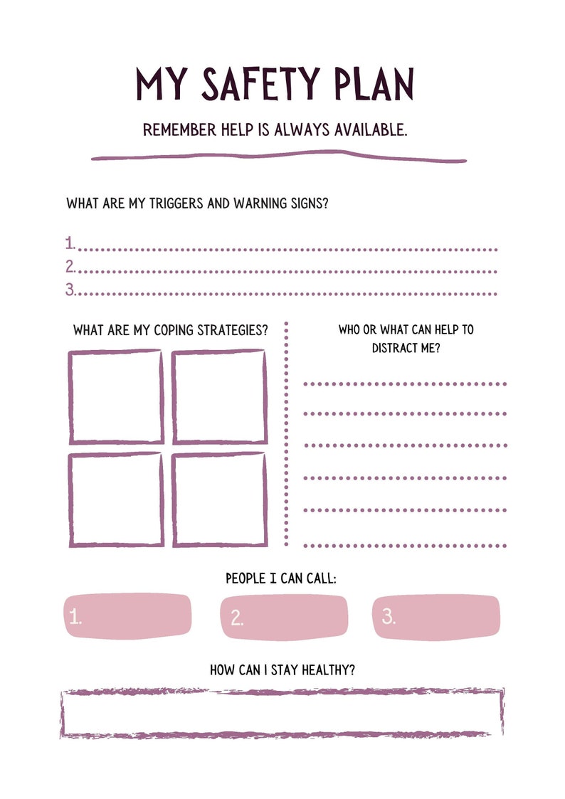 Printable Safety Crisis Plan Worksheet Use for Help With Etsy