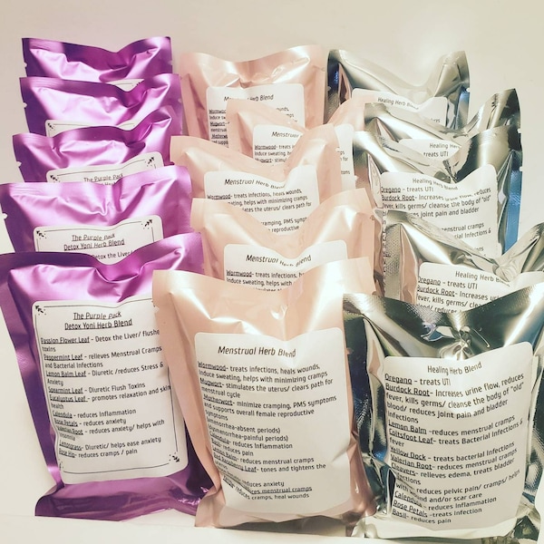 Wholesale V-steam/ Yoni Steam Herb Blends (15) Individual tear open Steam Packets Variety Blend/Menstrual Blend/Healing Blend/Peppermint