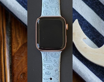 Nautical Watch Band 38mm 40mm 41mm 42mm 44mm 45mm S/M M/L Series 1,2,3,4,5,6,7,8,9 Silicone Engraved Summer Cute Watchband Replacement