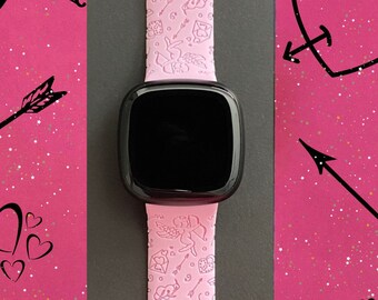 Cupid Valentine's Day Versa 3,4/Fitbit Versa Sense S/L Silicone Engraved Cute Heart Watchband Replacement