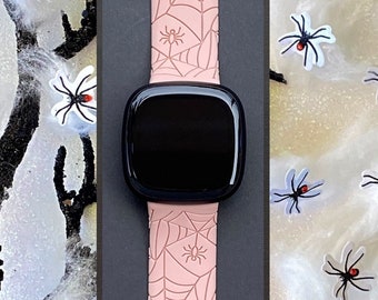 Spider Web Fitbit Versa 3,4/Fitbit Versa Sense S/L Silicone Engraved Fall Halloween Watchband Replacement
