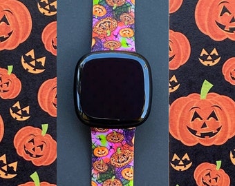 Halloween Fitbit Versa 3,4/Fitbit Versa Sense S/L Silicone Pumpkins Leopard Watchband Replacement