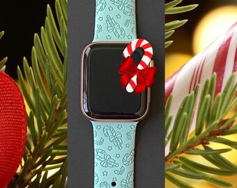 Candy Cane Christmas Watch Band 38mm 40mm 41mm 42mm 44mm 45mm S/M M/L Series 1,2,3,4,5,6,7,8,9 Silicone Engraved Watchband Replacement
