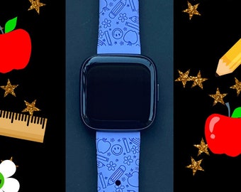 Smiley Teacher Fitbit Versa 1/Versa 2/Versa Lite S/L Silicone Engraved School Watchband Replacement