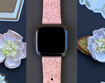 Floral Faith Fitbit Versa 1/Versa 2/Versa Lite S/L Silicone Engraved Religious Christian Bible Watchband Replacement