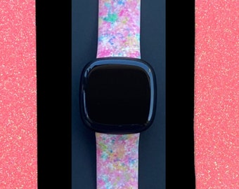 Pastel Splatter Fitbit Versa 1/Versa 2/Versa Lite S/L Silicone Engraved Cute Colorful Pink Watchband Replacement