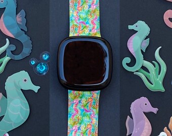 Ocean Life Fitbit Versa 1/Versa 2/Versa Lite S/L Silicone Engraved Cute Summer Watchband Replacement