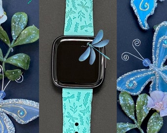 Dragonfly and Butterflies Fitbit Versa 1/Versa 2/Versa Lite S/L Silicone Engraved Fall Flowers Cute Floral Watchband Replacement