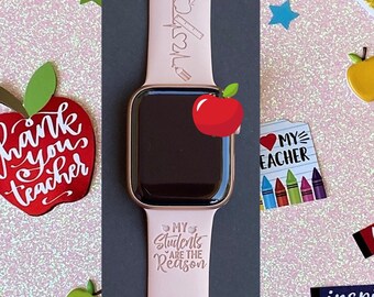 Teacher Watch Band 38mm 40mm 41mm 42mm 44mm 45mm  S/M M/L Series 1,2,3,4,5,6,7,8,9 Silicone Engraved Teacher Watchband Replacement