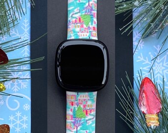 Winter Wonderland Fitbit Versa 1/Versa 2/Versa Lite S/L Silicone Engraved Cute Holiday Winter Watchband Replacement