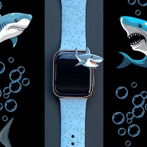 Sharks Watch Band 38mm 40mm 41mm 42mm 44mm 45mm S/M M/L Series 1,2,3,4,5,6,7,8,9 Silicone Engraved Sea Animal Summer Watchband Replacement