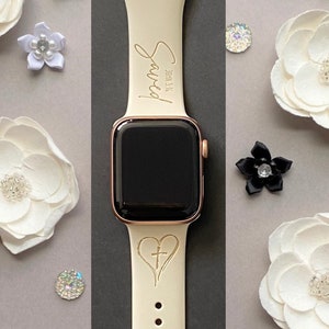 Cross Watch Band 38mm 40mm 41mm 42mm 44mm 45mm S/M M/L Series 1,2,3,4,5,6,7,8,9 Silicone Engraved Religious Christian Watchband Replacement